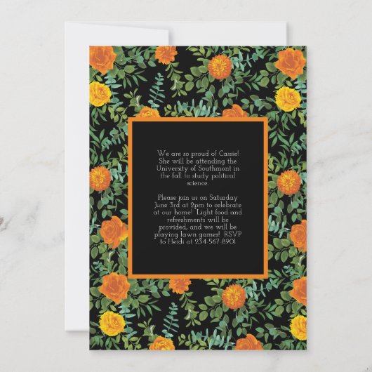 Oranje Roos Black Foto Afstuderen aankondiging (Achterkant)