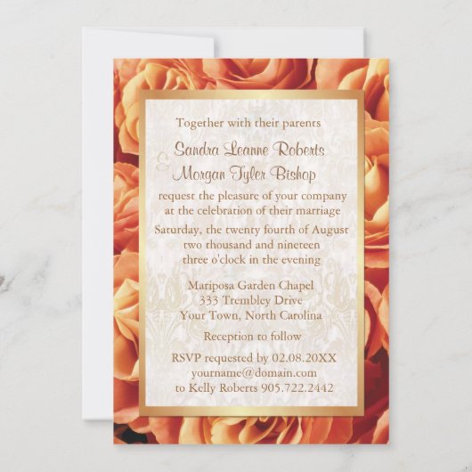 Oranje Roos Bloemen Huwelijksuitnodiging Kaart (Achterkant)