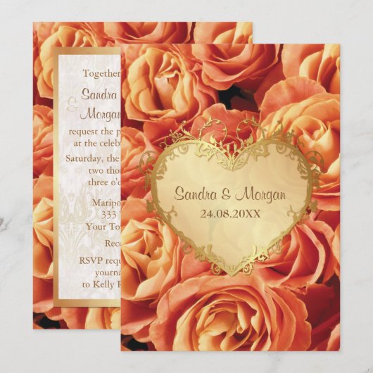 Oranje Roos Bloemen Huwelijksuitnodiging Kaart (Voorkant / Achterkant)