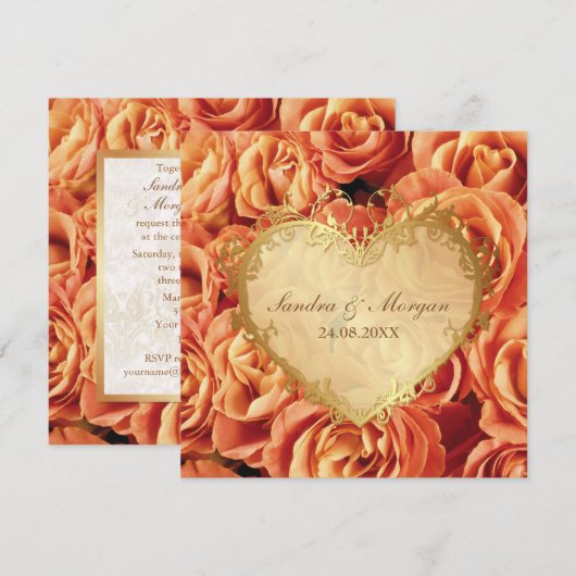 Oranje Roos Bloemen Huwelijksuitnodiging Kaart (Voorkant / Achterkant)