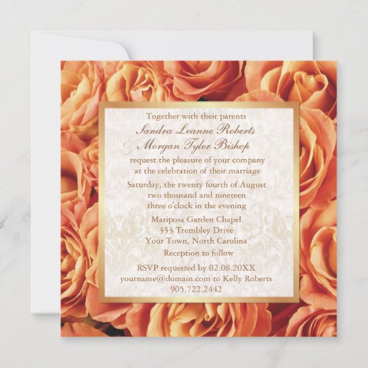 Oranje Roos Bloemen Huwelijksuitnodiging Kaart (Achterkant)