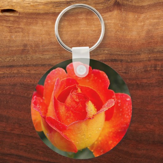 Oranje Roos Bloemen Sleutelhanger (Voorkant)