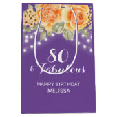 Oranje Roos Bloemen String Lights Paarse Verjaarda Medium Cadeauzakje (Voorkant)