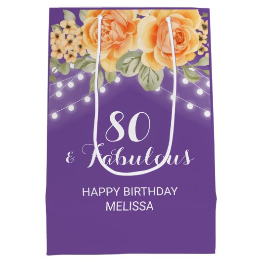 Oranje Roos Bloemen String Lights Paarse Verjaarda Medium Cadeauzakje (Achterkant)