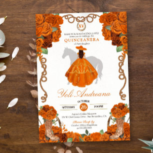 Oranje Roos Bloemen Western Charro Quinceanera Kaart