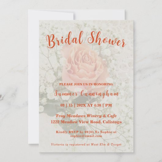 Oranje Roos bruids doucheuitnodiging Kaart (Voorkant)