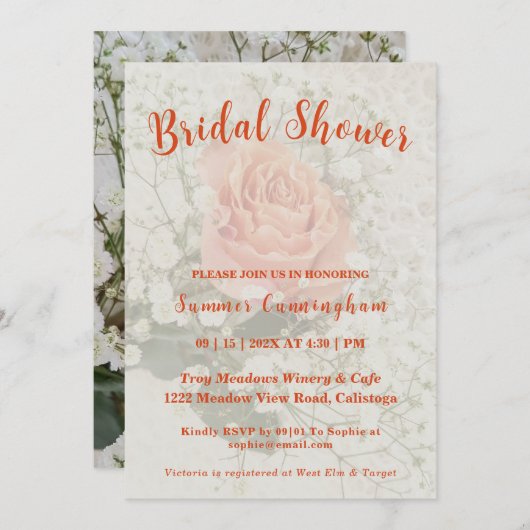 Oranje Roos bruids doucheuitnodiging Kaart (Voorkant / Achterkant)