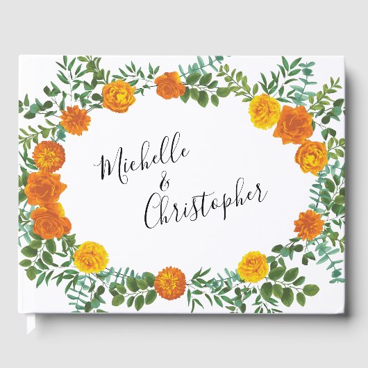 Oranje Roos Bruiloft Elegant Schoon Gastenboek (Voorkant)