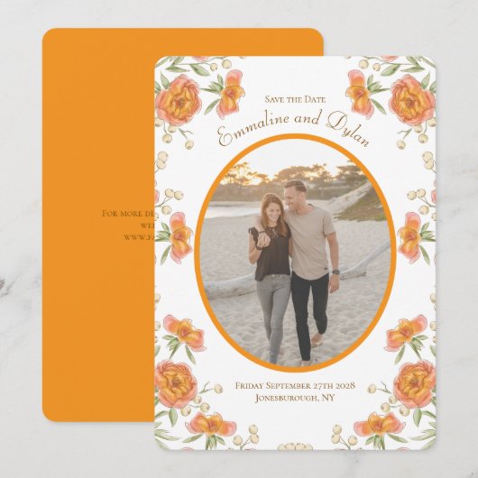 Oranje Roos Bruiloft Save the Date Kaart (Voorkant / Achterkant)