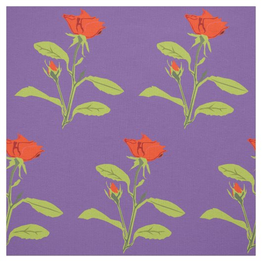 Oranje Roos en Bud Leaves Stof (Swatch)