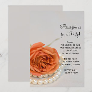 Oranje Roos en Pearls General Party Invitation Kaart