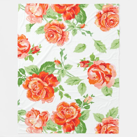 Oranje roos en wit klassiek print fleece deken (Voorkant)