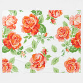 Oranje roos en wit klassiek print fleece deken (Voorkant (Horizontaal))