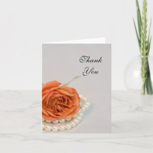 Oranje Roos en Witte Pearls Dank u Bedankkaart