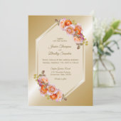 Oranje Roos Floral Gold Wedding Kaart (Staand voorkant)