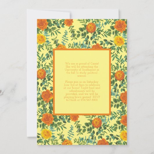 Oranje Roos Geel Foto Afstuderen Aankondiging (Achterkant)