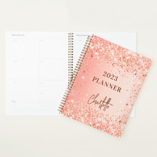 Oranje roos gold glitter name script 2023 planner (Display)