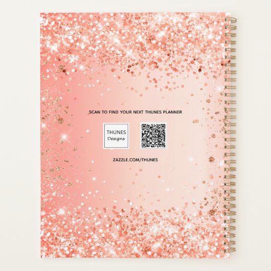 Oranje roos gold glitter name script 2023 planner (Achterkant)