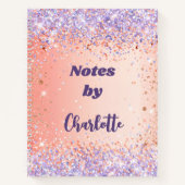 Oranje roos goud paars violet glitter name notitieboek (Voorkant)