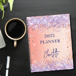 Oranje roos gouden violet paars glitter script 202 planner<br><div class="desc">Een oranje en goudgradiëntachtergrond van het roos. Gedecorreerd met roos goud en violet,  lavender gekleurd faux glitter sparkles. Pas een titel en een naam aan en voeg deze toe. De naam wordt geschreven met een modern manuscript,  de handtekening kijkt.</div>