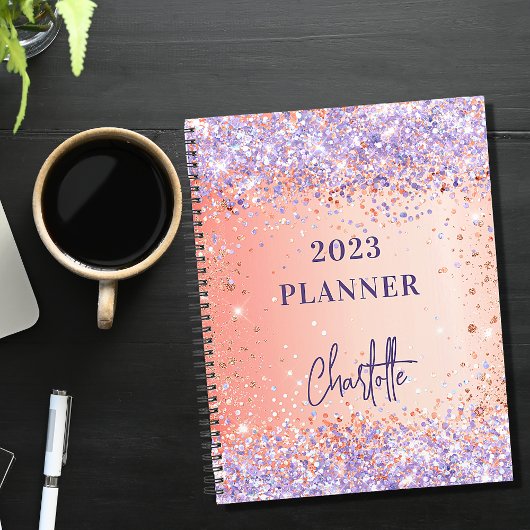 Oranje roos gouden violet paars glitter script 202 planner