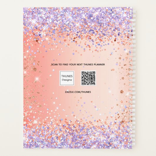 Oranje roos gouden violet paars glitter script 202 planner (Achterkant)