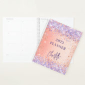 Oranje roos gouden violet paars glitter script 202 planner (Display)