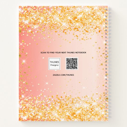 Oranje roos goudglitternaamscript notitieboek (Achterkant)