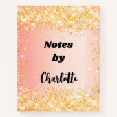 Oranje roos goudglitternaamscript notitieboek (Voorkant)