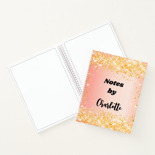 Oranje roos goudglitternaamscript notitieboek (Binnen)