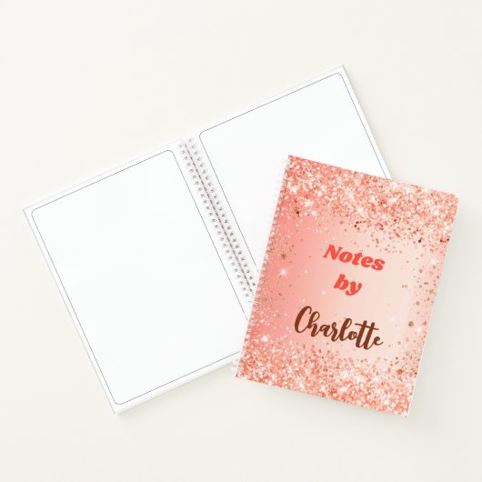 Oranje roos goudglitternaamscript notitieboek (Binnen)