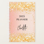 Oranje roos goudglitterscript glam 2023 planner (Voorkant)