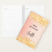 Oranje roos goudglitterscript glam 2023 planner (Display)