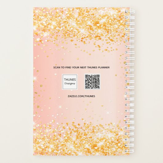Oranje roos goudglitterscript glam 2023 planner (Achterkant)