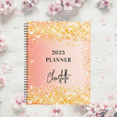 Oranje roos goudglitterscript glam 2023 planner