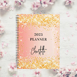 Oranje roos goudglitterscript glam 2023 planner