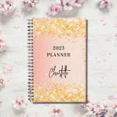 Oranje roos goudglitterscript glam 2023 planner