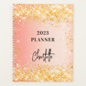 Oranje roos goudglitterscript glam 2023 planner (Voorkant)