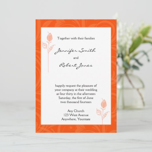 Oranje Roos Graphic Wedding Invitation Kaart (Staand voorkant)
