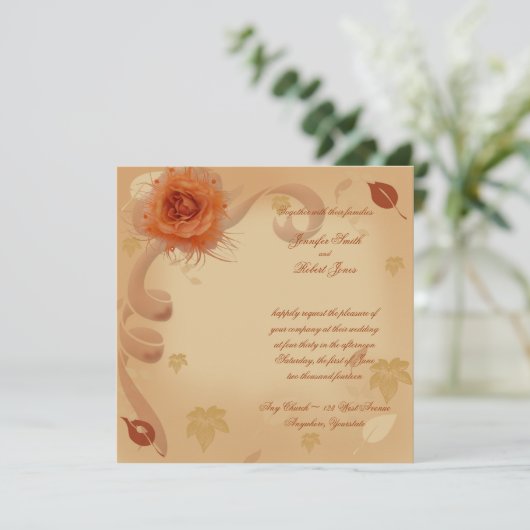 Oranje Roos in de herfst bruiloft uitnodiging (Staand voorkant)