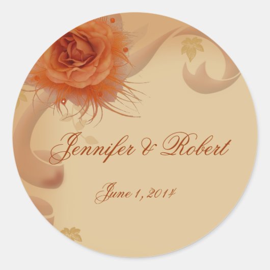 Oranje Roos in de Herfst Envelope Seal Ronde Sticker (Voorkant)