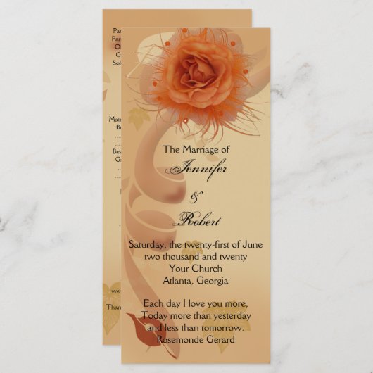 Oranje Roos in het programma voor het voetbalhuwel Programmakaart (Voorkant / Achterkant)