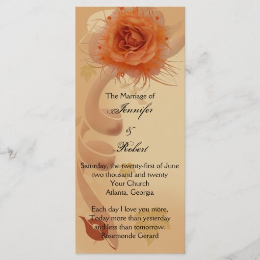 Oranje Roos in het programma voor het voetbalhuwel Programmakaart (Voorkant)