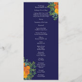 Oranje Roos marineblauw bruiloft Menu (Achterkant)