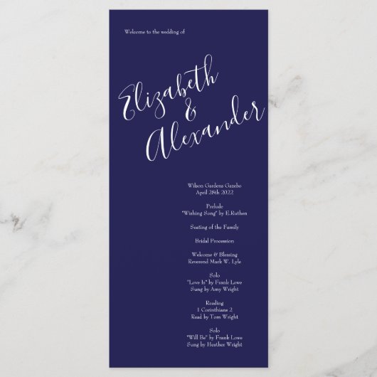Oranje Roos marineblauw bruiloft Menu (Voorkant)