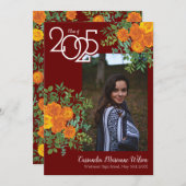 Oranje Roos Maroon Foto Afstuderen bekendmaking Kaart (Voorkant / Achterkant)