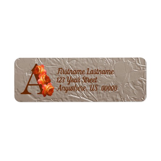 Oranje Roos Monogram Eerste Letter A Adres Etiket (Voorkant)