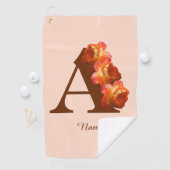 Oranje Roos Monogram Eerste Letter A Persoonlijk Golfhanddoek (Insitu)