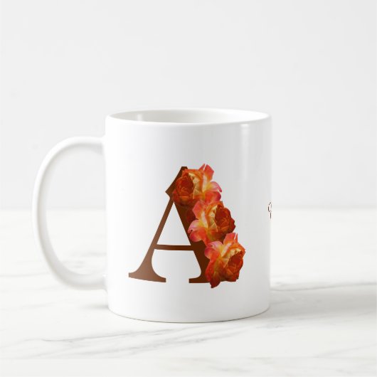 Oranje Roos Monogram Eerste Letter A Persoonlijk Koffiemok (Links)