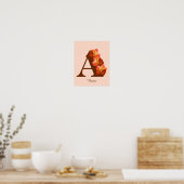 Oranje Roos Monogram Eerste Letter A Persoonlijk Poster (Keuken)